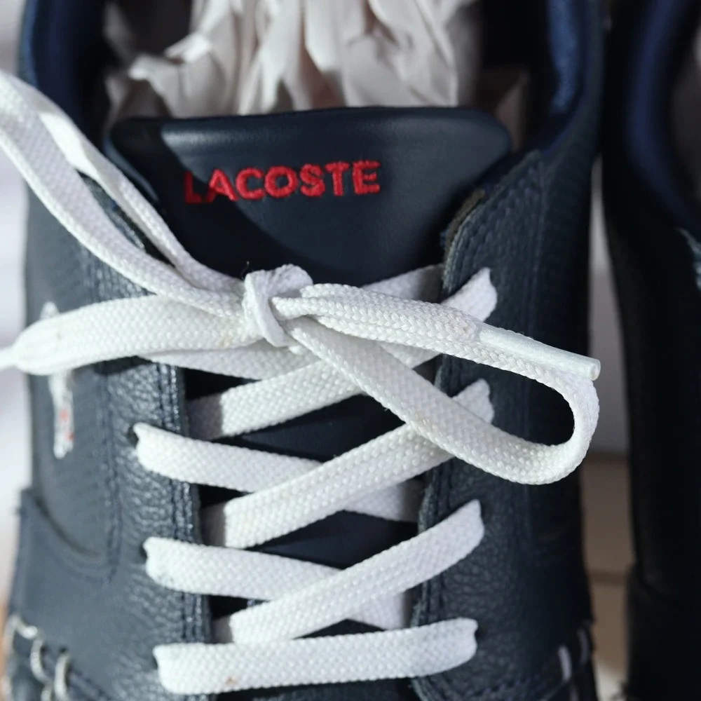 Lacoste Keellson Navy Blue Leather Boat Shoes Mens Nautical Sneakers